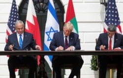 وائٹ ہاؤس میں متحدہ عرب امارات اور بحرین کے اسرائیل سے تعلقات قائم کرنے کے معاہدے پر دستخط کی تقریب۔